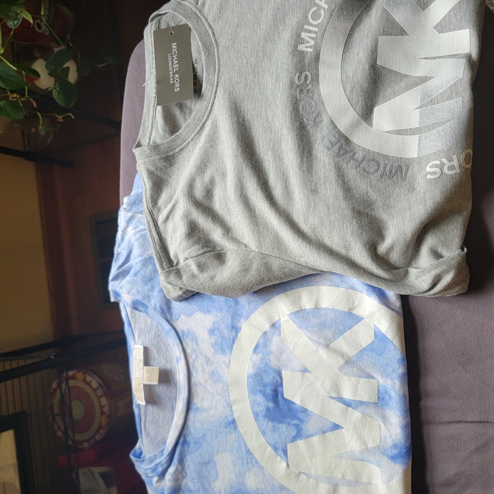 Michael Kors Kids Gray and Blue Logo T-Shirts